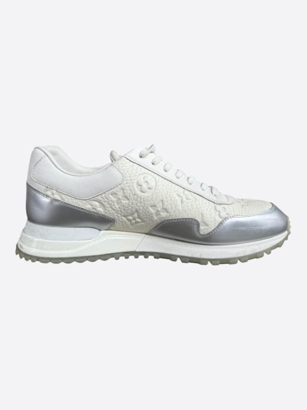 Louis Vuitton White & Silver Monogram Taurillon Run Away Sneakers - Picture 5 of 8